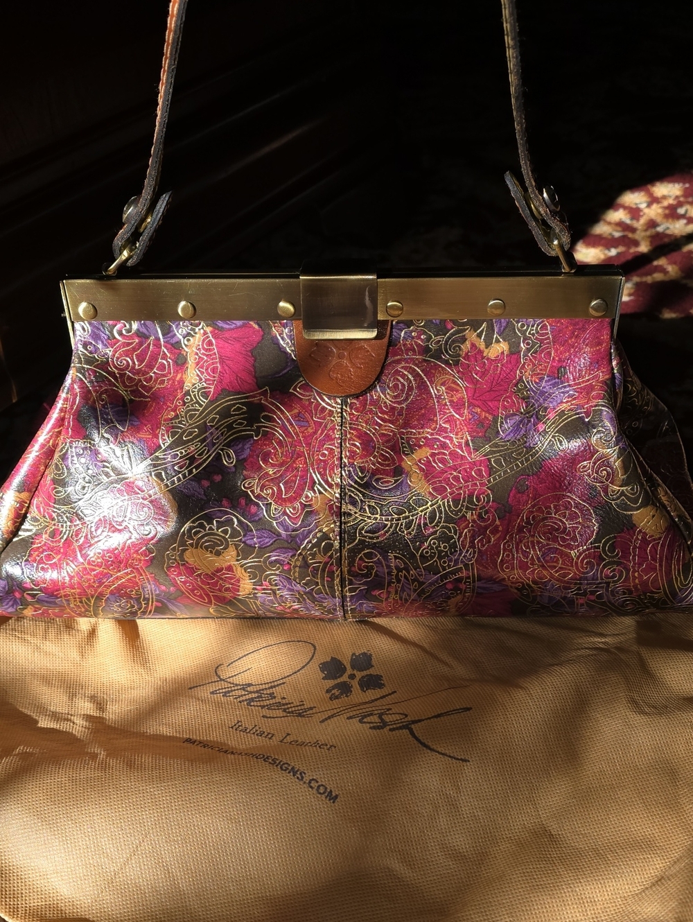 Patricia Nash Floral Metallic Frame-Top Shoulder Bag + Dust Bag